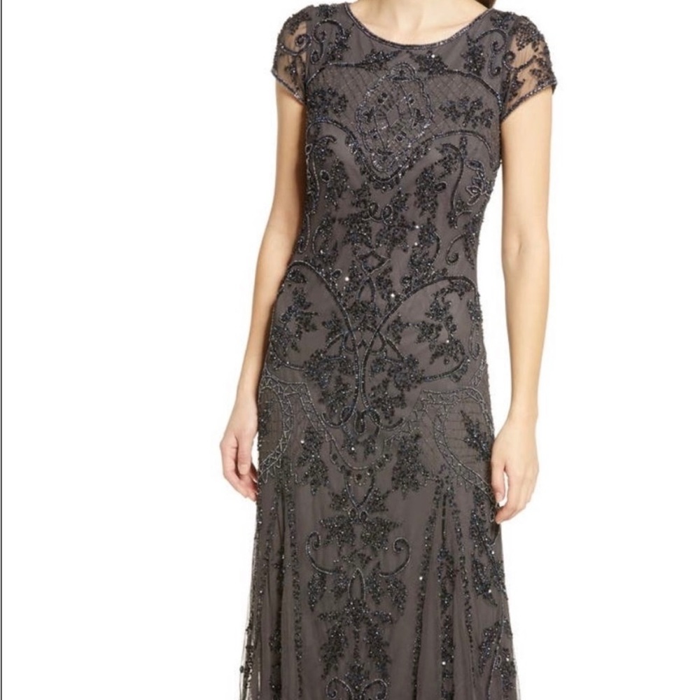Elegant Pisarro Nights Beaded Mesh Column Gown